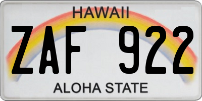 HI license plate ZAF922