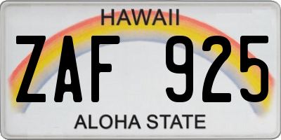 HI license plate ZAF925
