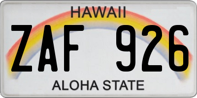 HI license plate ZAF926