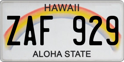 HI license plate ZAF929