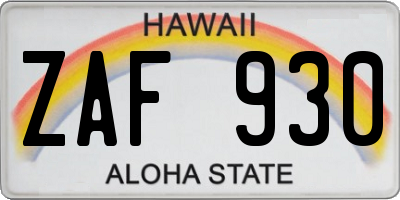 HI license plate ZAF930