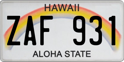HI license plate ZAF931