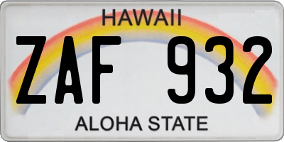 HI license plate ZAF932