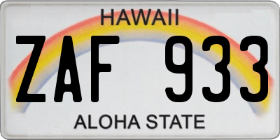 HI license plate ZAF933