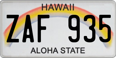 HI license plate ZAF935
