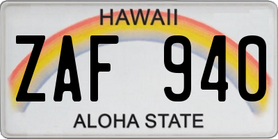 HI license plate ZAF940