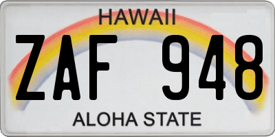 HI license plate ZAF948