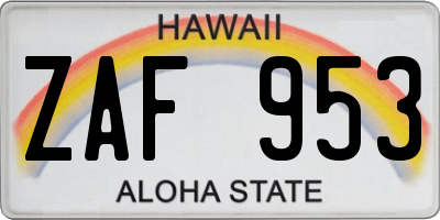 HI license plate ZAF953