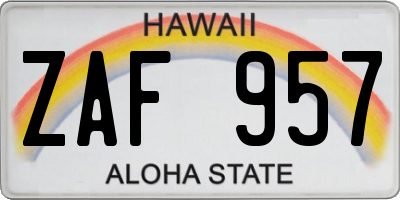 HI license plate ZAF957