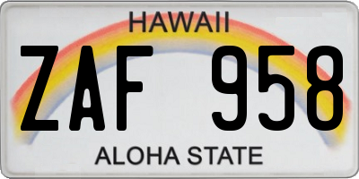 HI license plate ZAF958