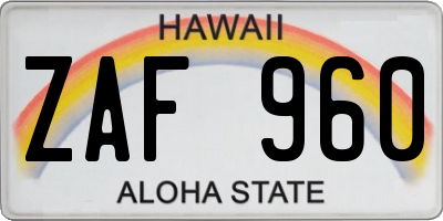 HI license plate ZAF960