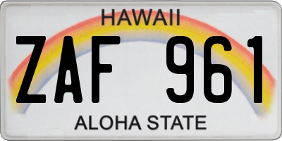 HI license plate ZAF961