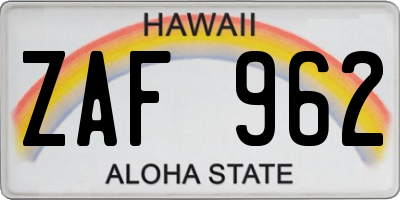 HI license plate ZAF962