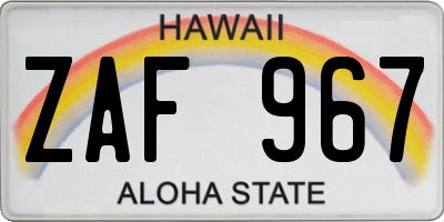 HI license plate ZAF967
