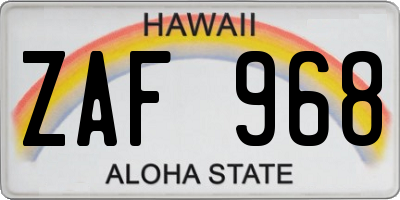 HI license plate ZAF968