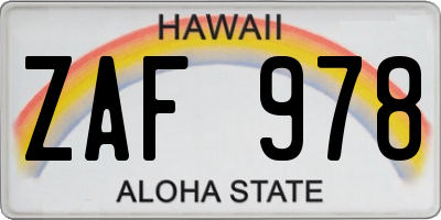 HI license plate ZAF978