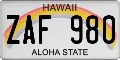 HI license plate ZAF980