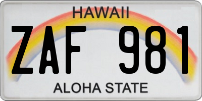 HI license plate ZAF981