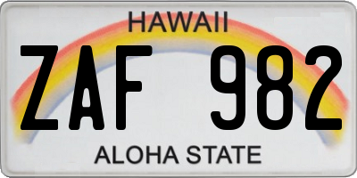 HI license plate ZAF982