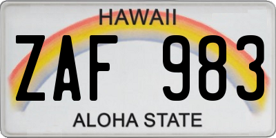 HI license plate ZAF983