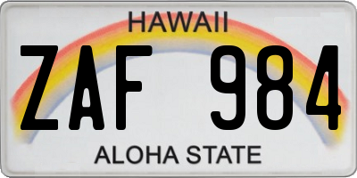 HI license plate ZAF984