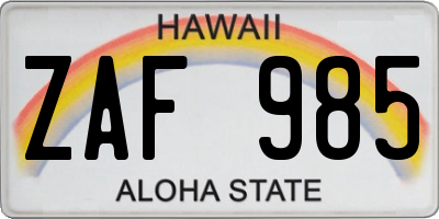 HI license plate ZAF985