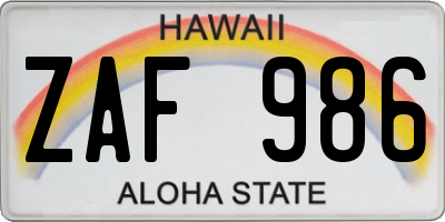 HI license plate ZAF986
