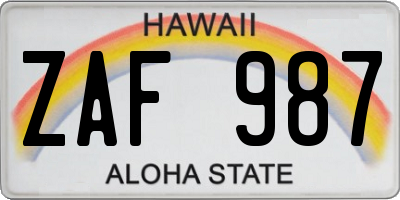HI license plate ZAF987