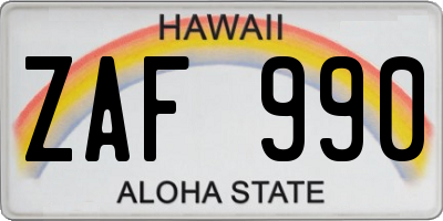 HI license plate ZAF990