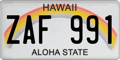 HI license plate ZAF991