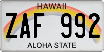 HI license plate ZAF992