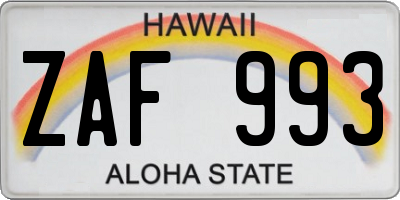 HI license plate ZAF993