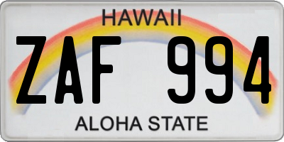HI license plate ZAF994