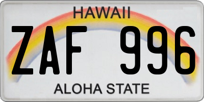 HI license plate ZAF996