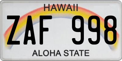 HI license plate ZAF998