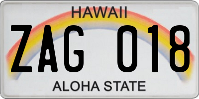 HI license plate ZAG018
