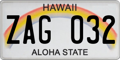 HI license plate ZAG032