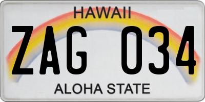 HI license plate ZAG034
