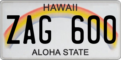 HI license plate ZAG600