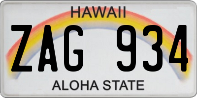 HI license plate ZAG934