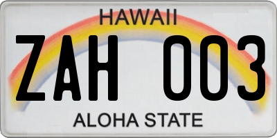 HI license plate ZAH003