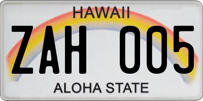 HI license plate ZAH005