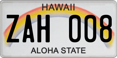 HI license plate ZAH008