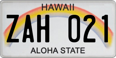 HI license plate ZAH021