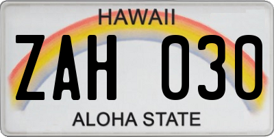 HI license plate ZAH030