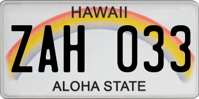 HI license plate ZAH033