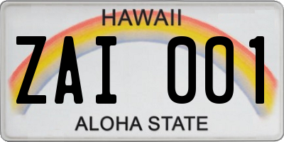 HI license plate ZAI001
