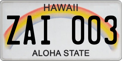 HI license plate ZAI003