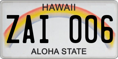 HI license plate ZAI006