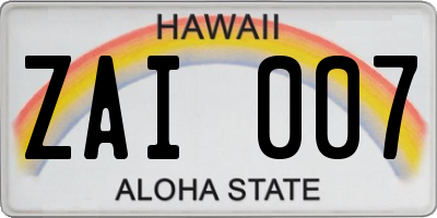 HI license plate ZAI007